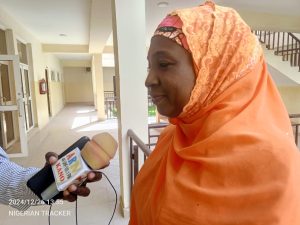 Hajiya Jamila Ibrahim addressing news men 